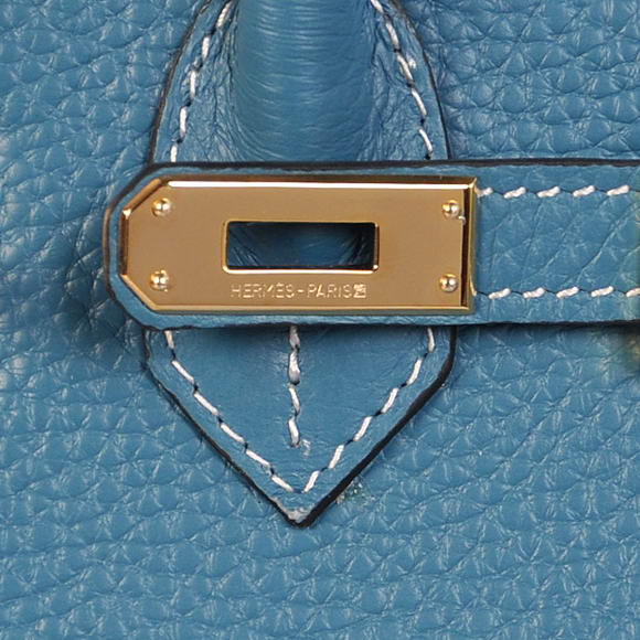 Super A Replica Hermes Birkin 25CM Tote Bags Togo Leather Blue Godlen 60799